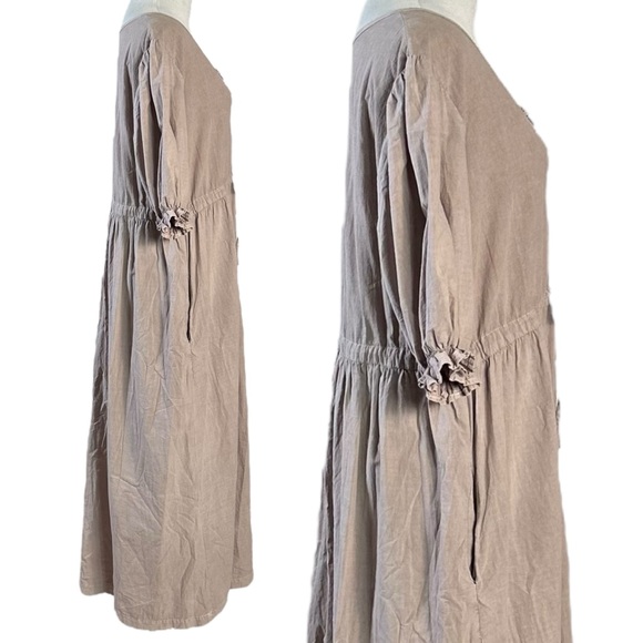 Lacausa Sappho Midi Dress Mushroom Size Large Neutral Cottage Prairie Ethereal - Picture 9 of 15